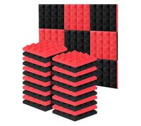 Lot de 24 panneaux acoustiques, 25 x 25 x 5 cm, panneaux acoustiques en mousse absorbant le bruit, haute densité for studio et cinéma(12 black+12 red)
