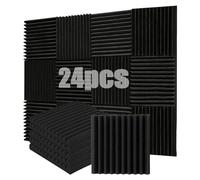 Lot de 24 Panneaux Acoustiques en Mousse, Panneaux Insonorisants Haute Densité, Panneaux de Mousse Acoustique, pour studios d'enregistrement, bureaux et habitations, 30 x 30 x 2,5 cm, Noir