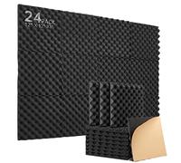 Lot de 24 Panneaux de Mousse Acoustique Autocollants, Mousse Anti-bruit Panneau Acoustique Haute Densité Isolant Phonique, Pour Podcasting, Studios d'enregistrement, Plafonds 30×30×2,5 cm