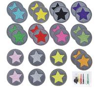 Lot de 24 patchs à repasser en forme d'étoile, avec 1 paquet de couture, autocollants à repasser pour enfants, autocollants à repasser, petits cercles, autocollants ronds à repasser, patchs pour