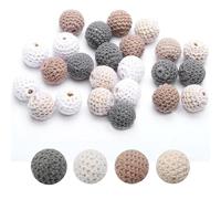 Lot de 24 perles en bois au crochet - Avec trou - Perles rondes au crochet - Fabriquées à la main - Pour bijoux, décoration, collier, bracelet (gris)