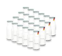 Lot de 24 petites bouteilles en verre blanc 150 ml TO43 de Flaschenbauer avec bouchon blanc - Pour remplir des bouteilles de lait, des jus ou comme vase décoratif avec étiquettes