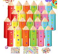 Lot de 24 petits sacs d'école pour garçon et fille, 21,5 x 7,5 cm, mini sacs à sucre en forme de crayon de couleur avec autocollants de lettres, sac d'école pour frères et sœurs, emballage cadeau pour