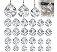 Lot de 24 Pièce Cristal Attrape Soleil Boule de Cristal Clair Prisme avec Perforés Réutilisables Sun Catcher Adaptés aux Projets D'artisanat et à La Décoration Intérieure (20mm & 24mm & 29mm)