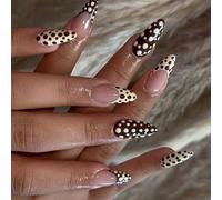 Lot de 24 pièces de manucure française neutre avec accents à pois - Application rapide - French Tip - Jaune crème