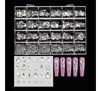 Lot de 24 pierres à dos plat pour ongles - Décoration artistique - Mélange de strass