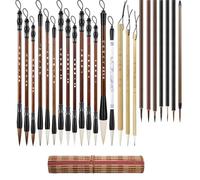 Lot de 24 pinceaux de calligraphie chinoise en bambou et manches en bois, poils de chèvre doux et pointes mixtes, idéal pour la peinture, l'art Sumi-E, l'aquarelle, l'écriture