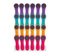 Lot de 24 pinces à linge avec ressorts en acier inoxydable et poignée Soft Grip Soft Touch - Turquoise, jaune, rose, violet, gris foncé