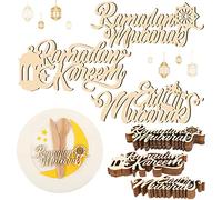 Lot de 24 plaques de Ramadan Mubarak à suspendre en bois avec mot du Ramadan Kareem Lune Étoile Aïd Décoration de table islamique pour fête musulmane de l'Aïd Al Adha