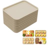 Lot de 24 plateaux de service Fast Food - 36 x 27 cm - Antidérapants - En polypropylène - Passe au lave-vaisselle - Pour restaurant, cafétéria, cuisine, hôtel, fête - Kaki