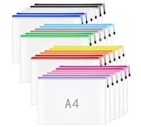 Lot de 24 pochettes A4 en plastique avec fermeture éclair - Pochette en maille extra épaisse pour bureau, école, maison, voyage