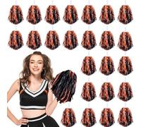 Lot de 24 pompons de pom-pom girl avec poignée métallique pour équipe, sport, fête, danse (orange, noir)