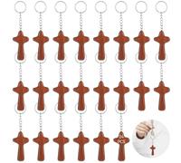 Lot de 24 porte-clés avec croix en bois et anneau en métal, porte-clés en forme de croix de poche, parfaits pour le transport quotidien, les événements religieux et les prières