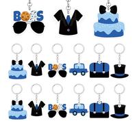 Lot de 24 porte-clés en acrylique pour fête prénatale - Accessoires pour fête prénatale - Accessoires pour 1er anniversaire - Cadeau de fête prénatale - Bleu et noir