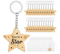 Lot de 24 porte-clés en bois avec étoile « Leaver » - Cadeau de fin d'étude pour enseignant à élève - Cadeau de fin d'études pour enfants, marron, 1