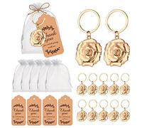 Lot de 24 porte-clés en forme de rose pour fête de mariage, cadeaux créatifs de Saint-Valentin, décorations ou souvenirs de fête prénuptiale, doré