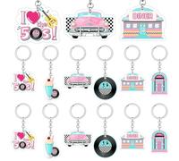 Lot de 24 porte-clés sur le thème des années 50 Rock and Roll - Style rétro - En acrylique - Pour fête d'anniversaire sur le thème des années 50