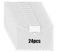 Lot de 24 porte-documents A4 en plastique transparent avec fermeture, pochette pour étiquettes, 11 trous, extensible et étanche pour documents