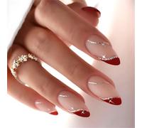 Lot de 24 presse-amandes sur ongles - Design brillant - Faux poissons acryliques français - Colle acrylique - Pour femmes - Transparent