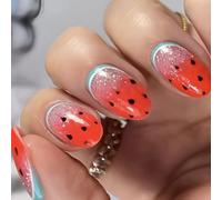 Lot de 24 presse-amandes sur ongles - Pastèque - Pointes françaises - Faux ongles acryliques - Faux ongles - Colle pour femmes