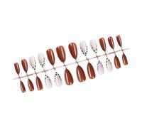 Lot de 24 presses à ongles pour femmes - Haute brillance - Pointe française - Amande - Faux - Avec forme de V - Points d'animaux imprimés - Colle sur ongles artificiels marron