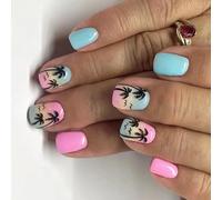 Lot de 24 presses carrées courtes sur ongles dégradés acrylique faux brillant noix de coco artificielles