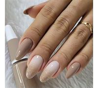 Lot de 24 presses sur ongles - Amandes françaises - Faux dégradés - Paillettes artificielles - Décoration de fête prête à l'emploi