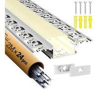 Lot de 24 Profilés LED 2 m Encastrables pour Placo - Profilés Aluminium pour Ruban, Rail LED Intégré avec Diffuseur Laiteux - Canal pour Cloison Sèche, Mur et Plafond