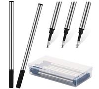 Lot de 24 recharges de stylo roller en métal de 11,4 cm à pointe fine de 0,7 mm avec boîte en plastique transparent compatible avec les recharges à bille à encre noire de taille standard pour l'école