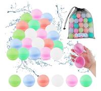 Lot de 24 Reusable Water Balloons, Ballon D'Eau Reutilisable, Bombe a Eau Reutilisable, Ballons Eau Remplissage Rapide, Jouets de Piscine pour Enfants Adultes