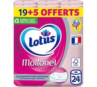 Lot de 24 rouleaux papier toilette Moltonel Lotus rose triple épaisseur aquatube 19+5 offerts