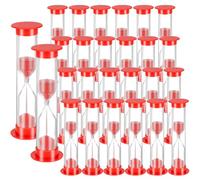 Lot de 24 sabliers de 5 minutes en plastique rouge pour l'école, la salle de classe, la maison, le bureau