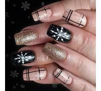 Lot de 24 sabots artificiels pour Noël Motif glace Noir à carreaux persistants Substance ABS persiste