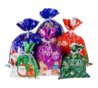 Lot de 24 Sac Cadeau Noel Grand Format Sacs Emballage Cadeaux Reutilisable Paquet Cadeau Noel avec Cordon Pochette Noël 6 Styles 6 Taille Poche Christmas Bags Gift