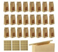Lot de 24 sachets en papier kraft avec fenêtre transparente - Sacs à biscuits avec fil de fermeture - 24 x 12 x 6 cm - Sacs à biscuits - Sacs à pain en papier avec fenêtre - Avec 36 autocollants faits