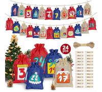 Lot de 24 sacs avec cordon de serrage pour calendrier de compte à rebours avec clips et corde pour organiser les friandises festives (B)