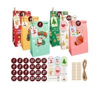 Lot de 24 sacs de fête de Noël, 24 boîtes à bonbons de Noël en papier kraft pour fêtes et salles de classe (style B)
