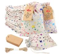 Lot de 24 sacs en coton avec cordon de serrage, 13 x 18 cm, petits sacs en tissu avec étiquette cadeau, sacs en lin à remplir pour bricolage, calendrier de l'Avent, bricolage, mariage, Noël
