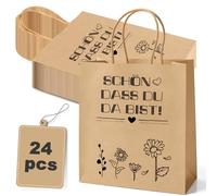 Lot de 24 sacs en papier avec anse (21 x 15 x 8 cm) - Préimprimés avec mots de remerciement - Papier kraft emballage cadeau 130 g/m² pour commerce de détail, gastronomie et mariage (juste que vous