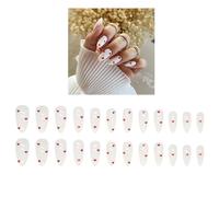 Lot de 24 Saint-Valentin Faux Ongles Et De La Colle De 2ml - Français Press on Nails Naturel Acrylique Couverture Complète Stiletto Ongles à Coller Avec Coeur D'amour (C)
