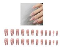 Lot de 24 Saint-Valentin Faux Ongles Et De La Colle De 2ml - Français Press on Nails Naturel Acrylique Couverture Complète Stiletto Ongles à Coller Avec Coeur D'amour (B)