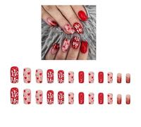 Lot de 24 Saint-Valentin Faux Ongles Et De La Colle De 2ml - Français Press on Nails Naturel Acrylique Couverture Complète Stiletto Ongles à Coller Avec Coeur D'amour (A)
