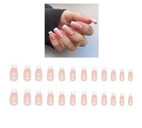Lot de 24 Saint-Valentin Faux Ongles Et De La Colle De 2ml - Français Press on Nails Naturel Acrylique Couverture Complète Stiletto Ongles à Coller Avec Coeur D'amour (D)