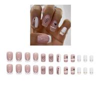 Lot de 24 Saint-Valentin Faux Ongles Et De La Colle De 2ml - Français Press on Nails Naturel Acrylique Couverture Complète Stiletto Ongles à Coller Avec Coeur D'amour (E)