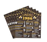 Lot de 24 serviettes en papier jetables pour fête d'anniversaire Motif « Back in 1986 » Noir et doré