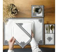 Lot de 24 sets de table brodés avec motif de volutes noires, sets de table en lin blanc avec bordure décorative, ensemble de linge de table de salle à manger élégant, sets de table islamiques, Grenade