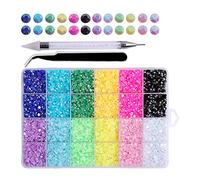 Lot de 24 strass en résine pour ongles - Décoration 3D - Mélange de cristaux plats pour ongles - Avec boîte