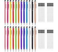 Lot de 24 stylets pour écrans tactiles, 2 en 1, avec 24 recharges de rechange en métal capacitif, encre noire pour écrans tactiles, écriture quotidienne, stylo effaceur