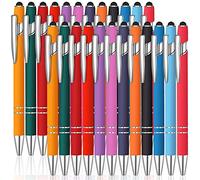 Lot de 24 stylos à bille avec pointe de stylet - Encre noire - Stylet en métal pour écrans tactiles - Couleurs assorties pour téléphones, tablettes, tablettes