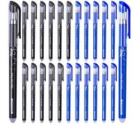 Lot de 24 stylos à encre gel effaçables Clicker Pointe fine 0,5 mm Faites disparaître les erreurs, 12 encres noires et 12 bleues pour planification d'écriture et mots croisés Fournitures de bureau